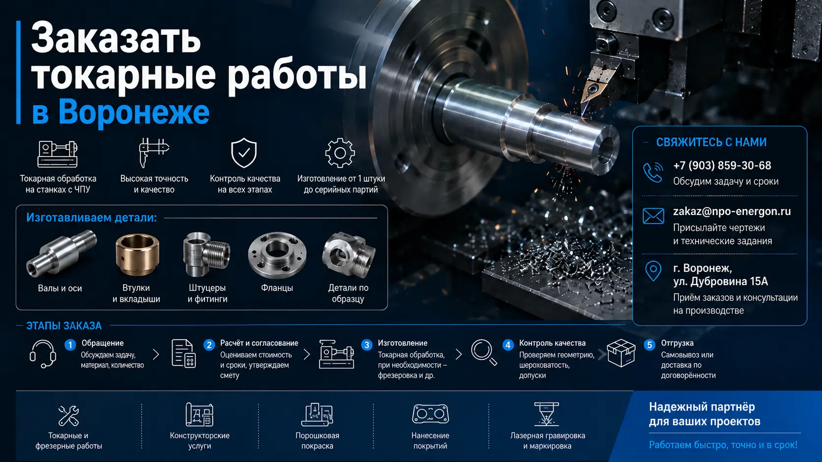 Как заказать токарные работы в Воронеже: контакты и этапы
